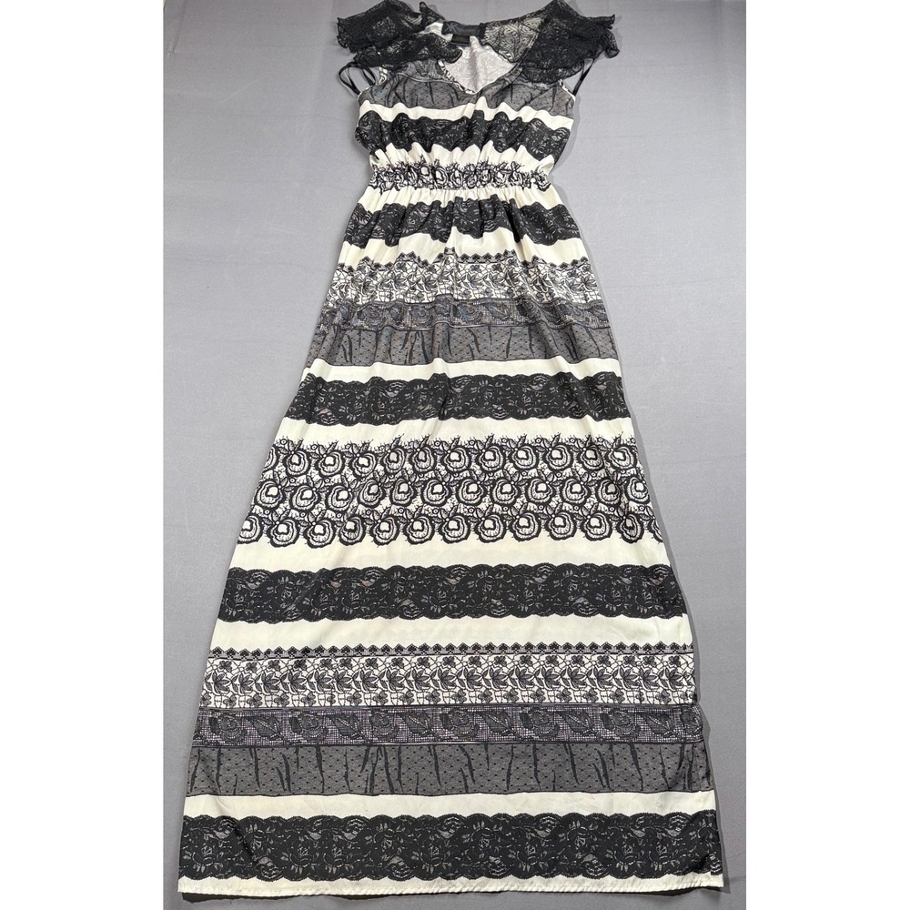 Kardashian Kollection Maxi Dress Lace Trim Sleeveless Black White XS